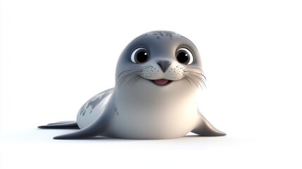 Obraz premium Cute cartoon seal, happy expression, studio shot, digital art, possible use for children's books or online education