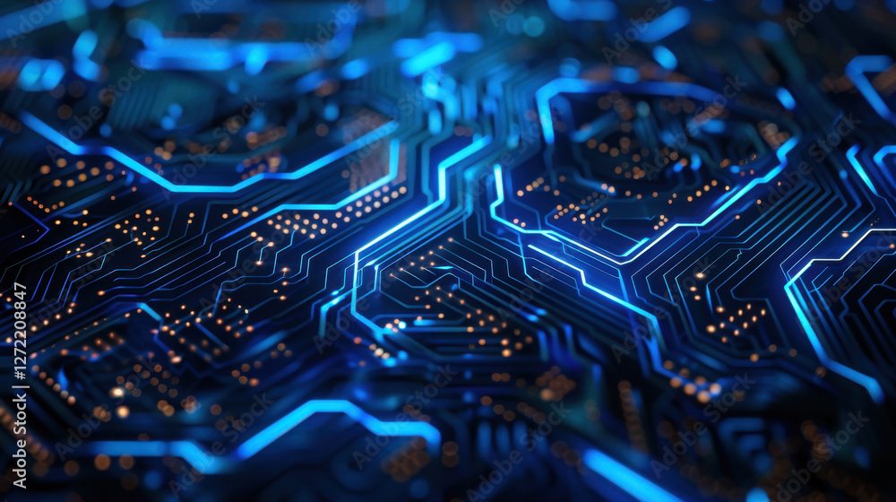 Aufkleber futuristic circuit board with glowing blue lines and intricate patterns, showcasing technology and i