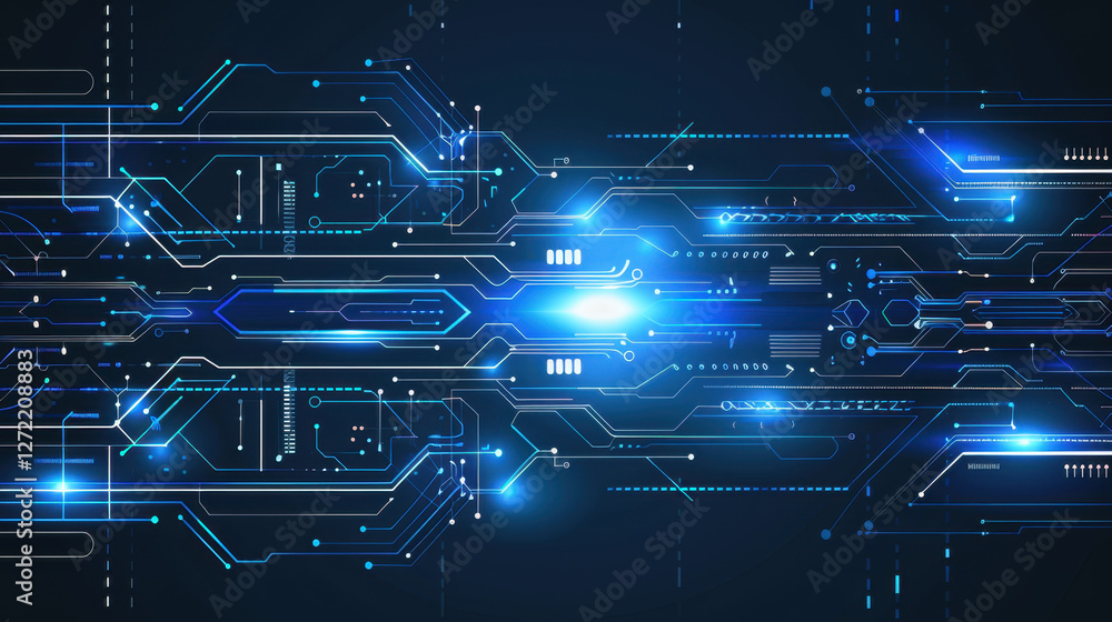 Poster futuristic digital technology background with glowing lines and circuits