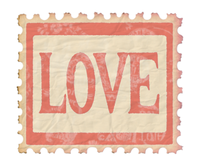 wrinkled postage stamp vintage love beige and red 