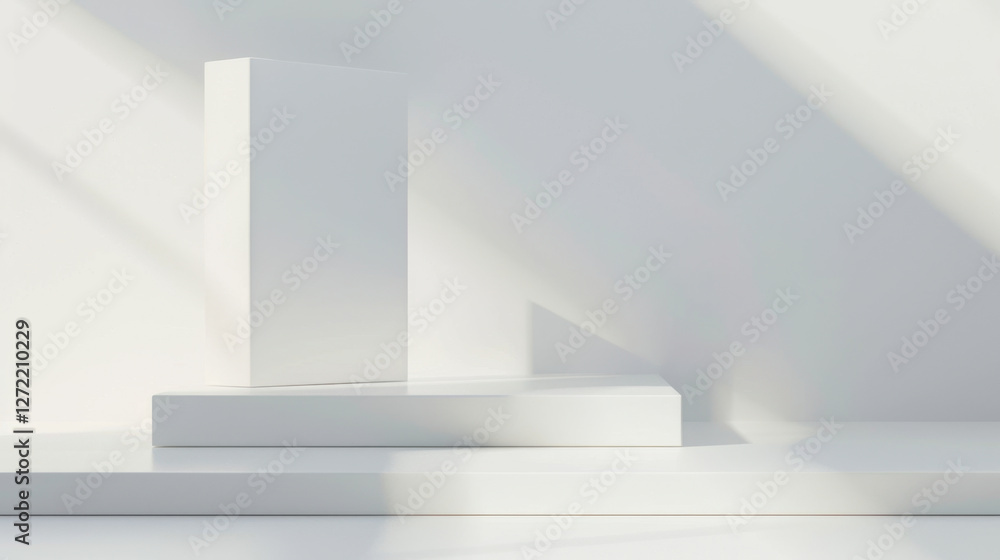 Poster minimalist white geometric shapes on light background create serene atmosphere. interplay of shadows