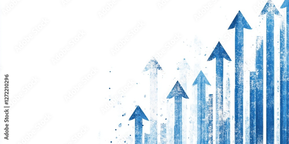 Poster a background of blue arrows pointing upwards, representing growth and progress on a white background