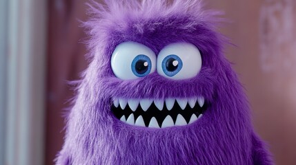 Obraz premium Cartoon purple monster with big eyes and smile