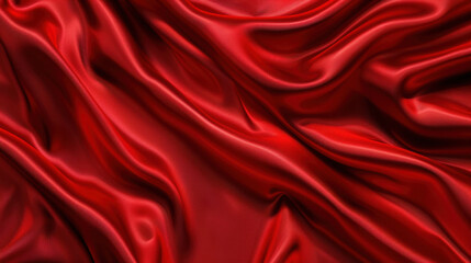 Luxurious red satin fabric with smooth, flowing texture and elegant drapes. rich color and sheen create sense of opulence and warmth, perfect for various design applications