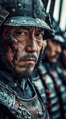 Obraz premium Battleready samurai leader inspiring his warriors