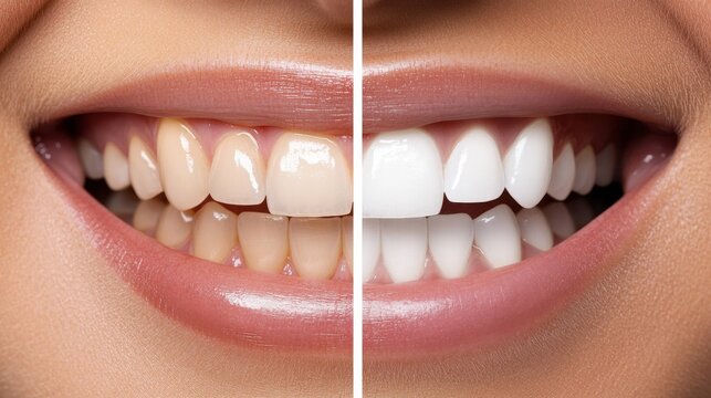 Teeth whitening transformation before and after close-up comparison