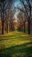 Where barren trees cast lush floating green shadows