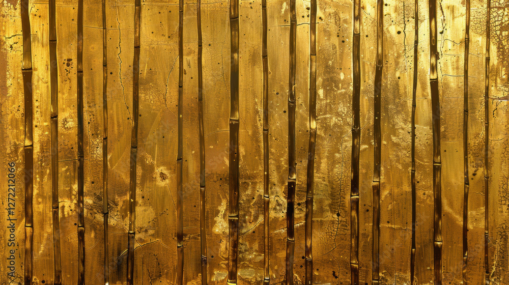 Poster golden bamboo texture with shiny, reflective surface, creating luxurious and elegant appearance. ver