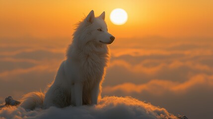 Celestial dog a serene vision among ethereal clouds