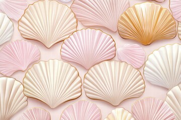 Elegant seashell pattern enhances interior decor with soft beige and pastel pink tones, featuring intricate embossed textures and subtle metallic highlights for ocean-inspired charm