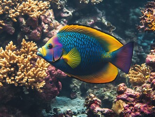 A magnificent tropical fish swimming through a coral reef
