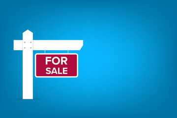 For sale sign. Real estate advertising, house rent, property.	