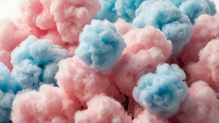 Closeup view of colorful cotton candy tufts in soft pastel shades