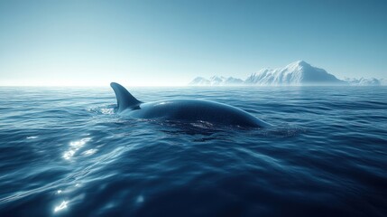 Fototapeta premium Whale in arctic sea, icebergs in background