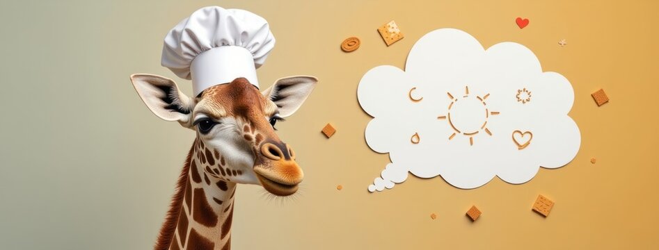 Giraffe Chef Sunny Daydream Thought Bubble. For humorous food advertising, quirky restaurant menus, unique social media content