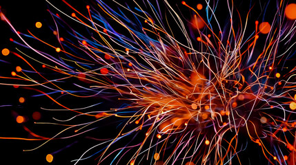 A close up of a bunch of colorful lines on a black background