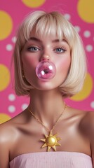 Cheerful retro glam a young womans popart bubblegum moment