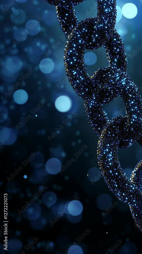 Poster glistening blue chain glimmering in soft light with sparkling bokeh background