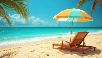 Sunny Beach Scene with Relaxation against Ocean Backdrop
