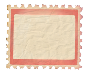 wrinkled postage stamp vintage beige and red empty postage stamp with copy space