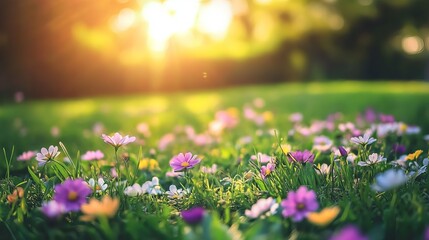 Fototapeta premium Lush Spring Garden: A Spectrum of Blooms and Natural Beauty 