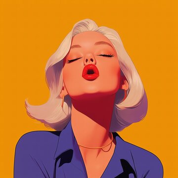 Portret kobiety z intensywnymi ustami na tle pomarańczowym