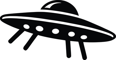  Black Silhouette Of A Classic UFO Icon isolated on white background.