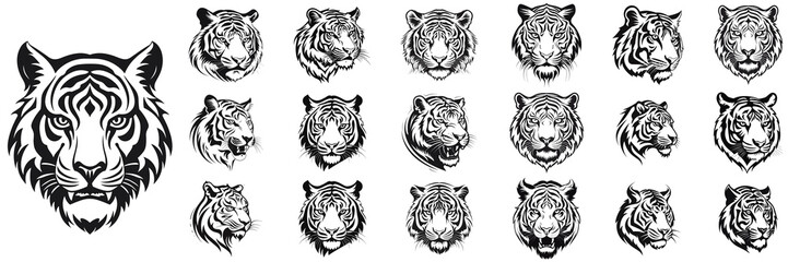 Tiger Silhouette Collection – Classic Black & White Logo on Transparent Background