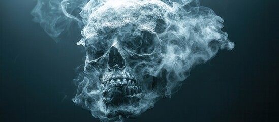 Skull made of smoke symbolizes the dangers of harmful smoking on a dark gray background.smoking kills, death, danger poster, banner, flyer