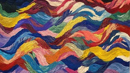 Abstract painting, colorful waves, impasto texture.