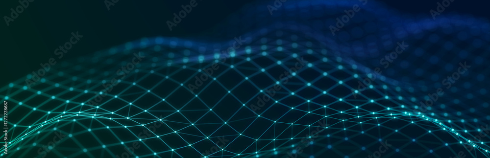 Poster abstract illustration with connected dots and lines. digital network background. the concept of scie