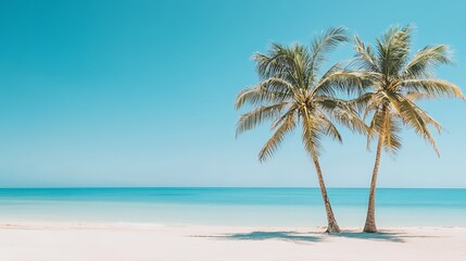 Two Palm Trees Frame Tropical Beach Scene