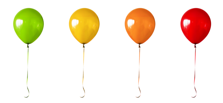 Green, yellow, orange, red balloon transparent PNG set bundle, isolated background. Colorful party, celebration, gender reveal, birthday, fun vibrant color decoration