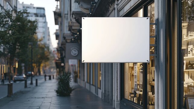 Empty White Billboard Attached to Storefront on Street