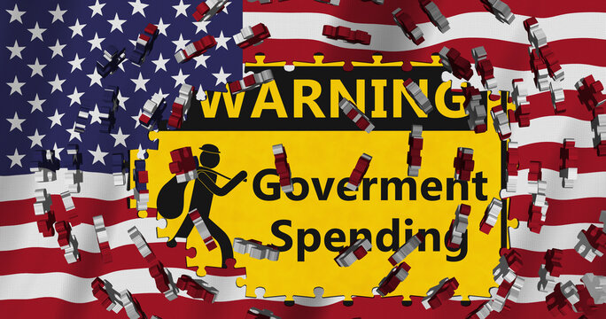 Government Spending exploding warning with thief sign