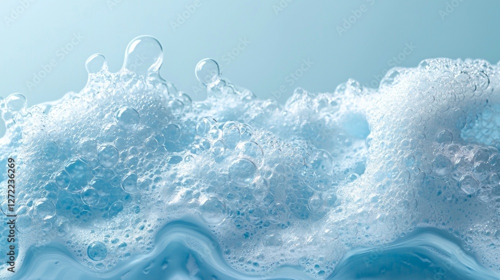 Aufkleber a mesmerizing display of soap foam glistens under soft light, showcasing airy bubbles and vibrant bl