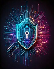 Fototapeta premium Data security graphic in neon colors. Cyber. Internet. 