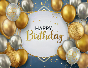 Gold balloons happy birthday background vector