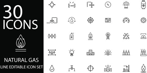 "Natural Gas Line Editable Icon Set 30 Vector Icons for Energy Fuel Industry Pipeline and Safety Equipment for Adobe Stock"