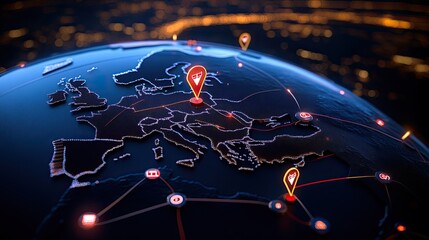 Global Network Showing European Locations And Connections