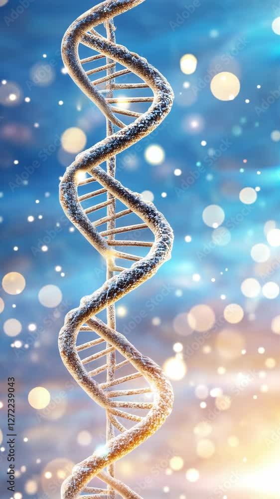 Poster spiral structure of dna highlighted against a shimmering background with soft bokeh lights