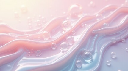 Dreamy Abstract Waves with Bubbles in Pink and Blue