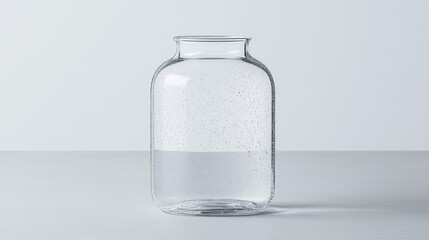 Glass jar half-filled with water on table