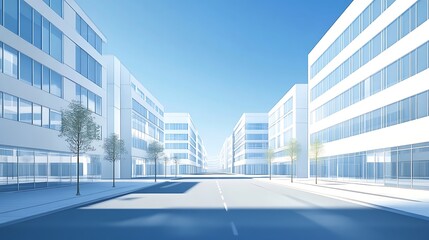 Modern City Street with Sleek White Buildings and Trees