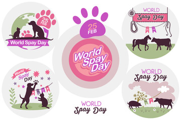 Vector illustration pack on the theme: World Spay Day, which is celebrated every year during February.