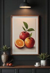 Framed Still Life Print of Apples and Orange