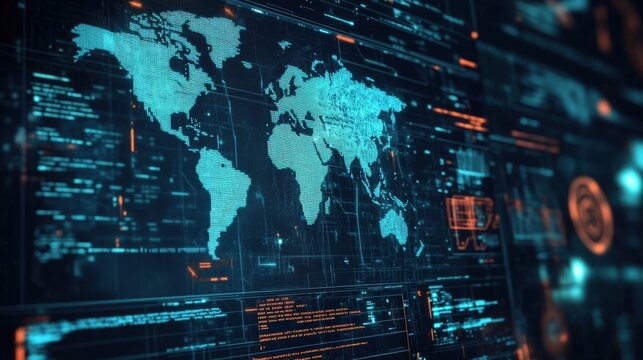 A minimalist dashboard layout emphasizing a large realtime threat map highlighting ongoing cyber threats with dynamic markers. Below a detailed list of top security alerts appears showcasing