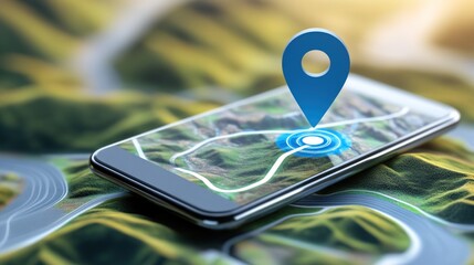 Smartphone displaying map with location pin