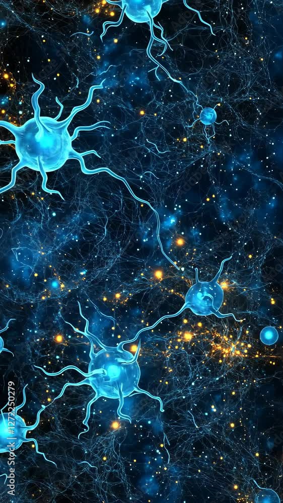 Poster neurons communicate in a vibrant display of blue and gold in a conceptual representation of brain ac