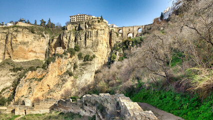Fototapeta premium El Tajo gorge and the Puente Viejo, Ronda, Malaga province, Andalucia, Spain, Europe